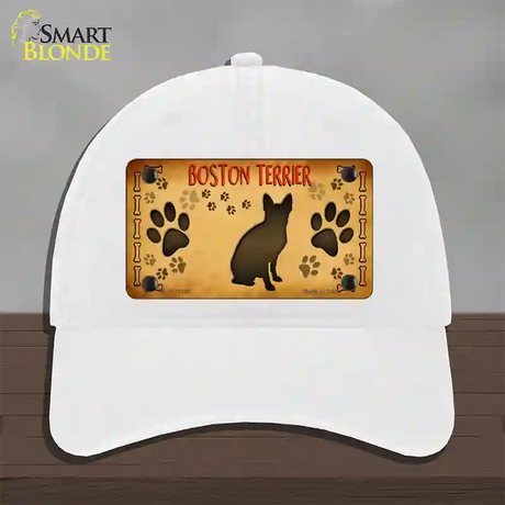 Boston Terrier Novelty License Plate Hat Unconstructed Cotton / White