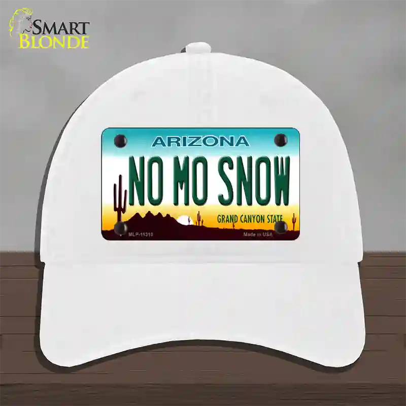 No Mo Snow Novelty License Plate Hat Unconstructed Cotton / White