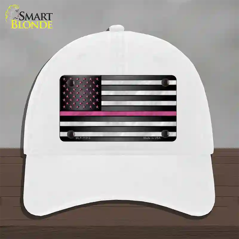 Thin Pink Line With Pink Stars Novelty License Plate Hat Unconstructed Cotton / White