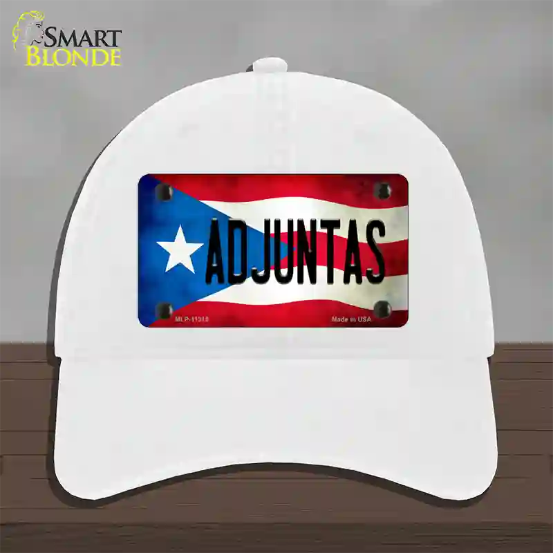 Adjuntas Puerto Rico Flag Novelty License Plate Hat Unconstructed Cotton / White