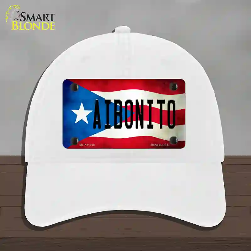 Aibonito Puerto Rico Flag Novelty License Plate Hat Unconstructed Cotton / White