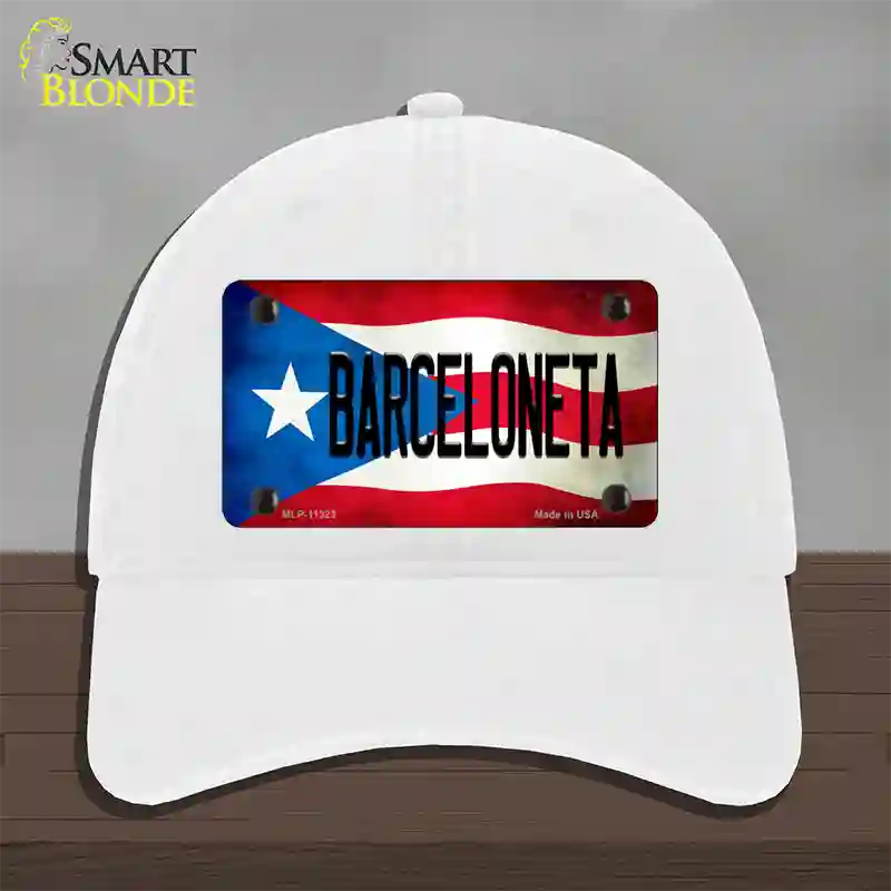 Barceloneta Puerto Rico Flag Novelty License Plate Hat Unconstructed Cotton / White