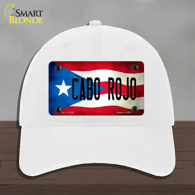 Cabo Rojo Puerto Rico Flag Novelty License Plate Hat Unconstructed Cotton / White