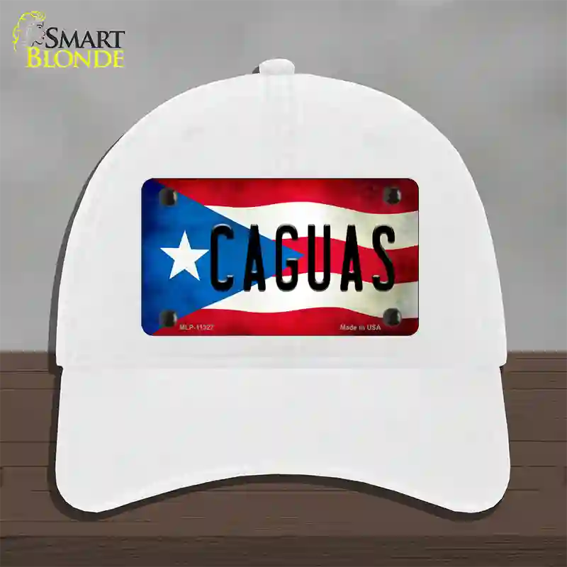 Caguas Puerto Rico Flag Novelty License Plate Hat Unconstructed Cotton / White