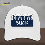 Cowboys Suck Novelty License Plate Hat Unconstructed Cotton / White