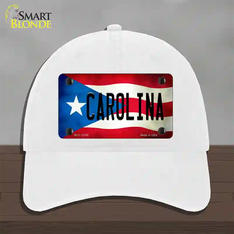 Carolina Puerto Rico Flag Novelty License Plate Hat Unconstructed Cotton / White