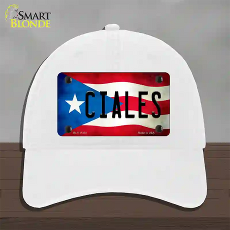 Ciales Puerto Rico Flag Novelty License Plate Hat Unconstructed Cotton / White