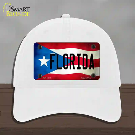 Florida Puerto Rico Flag Novelty License Plate Hat Unconstructed Cotton / White