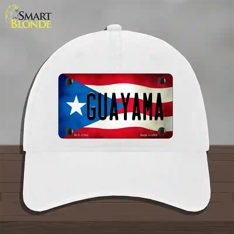 Guayama Puerto Rico Flag Novelty License Plate Hat Unconstructed Cotton / White