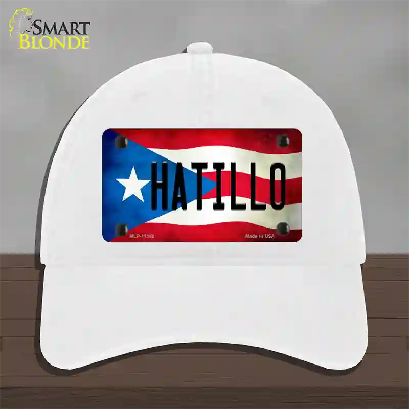 Hatillo Puerto Rico Flag Novelty License Plate Hat Unconstructed Cotton / White