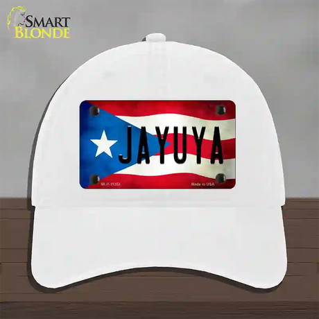 Jayuya Puerto Rico Flag Novelty License Plate Hat Unconstructed Cotton / White