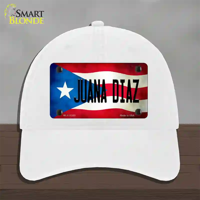 Juana Diaz Puerto Rico Flag Novelty License Plate Hat Unconstructed Cotton / White