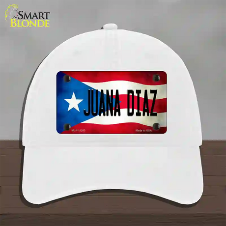 Juana Diaz Puerto Rico Flag Novelty License Plate Hat Unconstructed Cotton / White