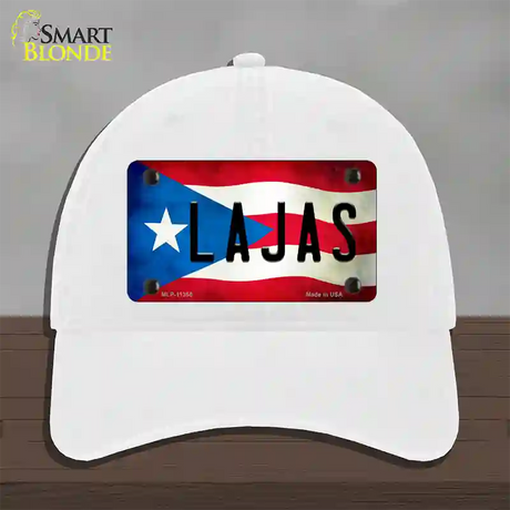 Lajas Puerto Rico Flag Novelty License Plate Hat Unconstructed Cotton / White