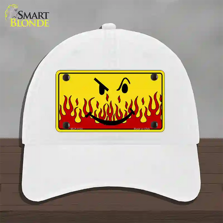 Smiley Flame Novelty License Plate Hat Unconstructed Cotton / White