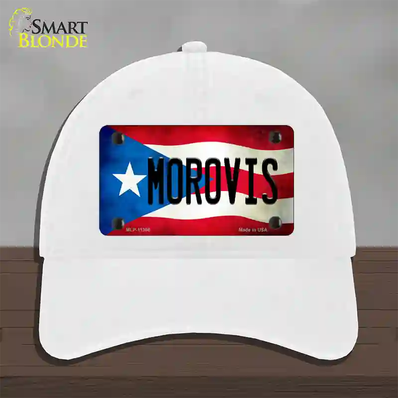 Morovis Puerto Rico Flag Novelty License Plate Hat Unconstructed Cotton / White