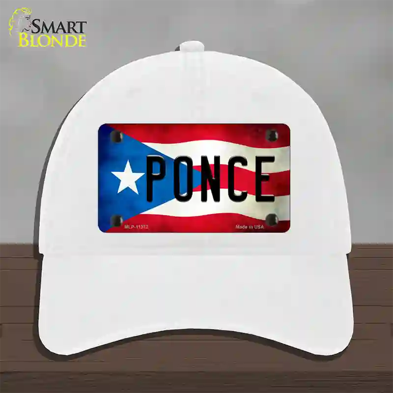 Ponce Puerto Rico Flag Novelty License Plate Hat Unconstructed Cotton / White