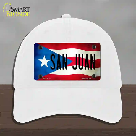 San Juan Puerto Rico Flag Novelty License Plate Hat Unconstructed Cotton / White