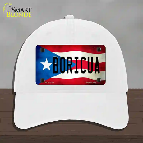 Boricua Puerto Rico Flag Novelty License Plate Hat Unconstructed Cotton / White