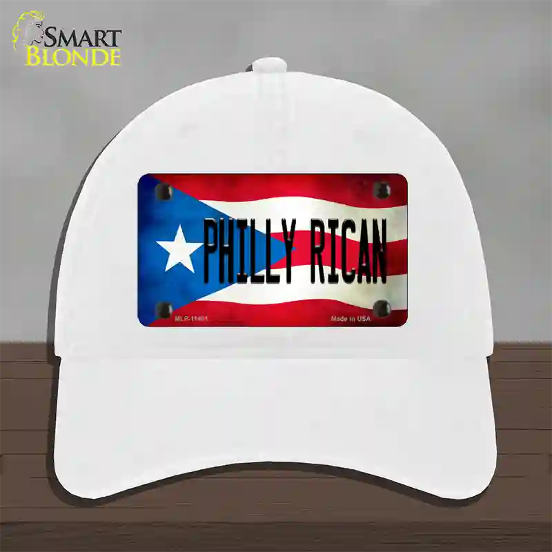 Philly Rican Puerto Rico Flag Novelty License Plate Hat Unconstructed Cotton / White