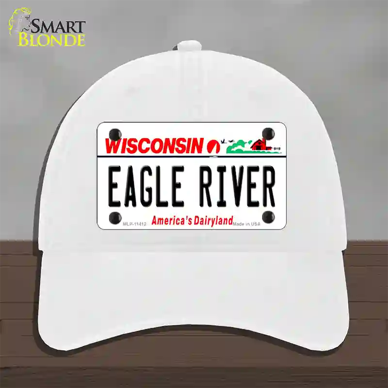 Eagle River Wisconsin Novelty License Plate Hat Unconstructed Cotton / White