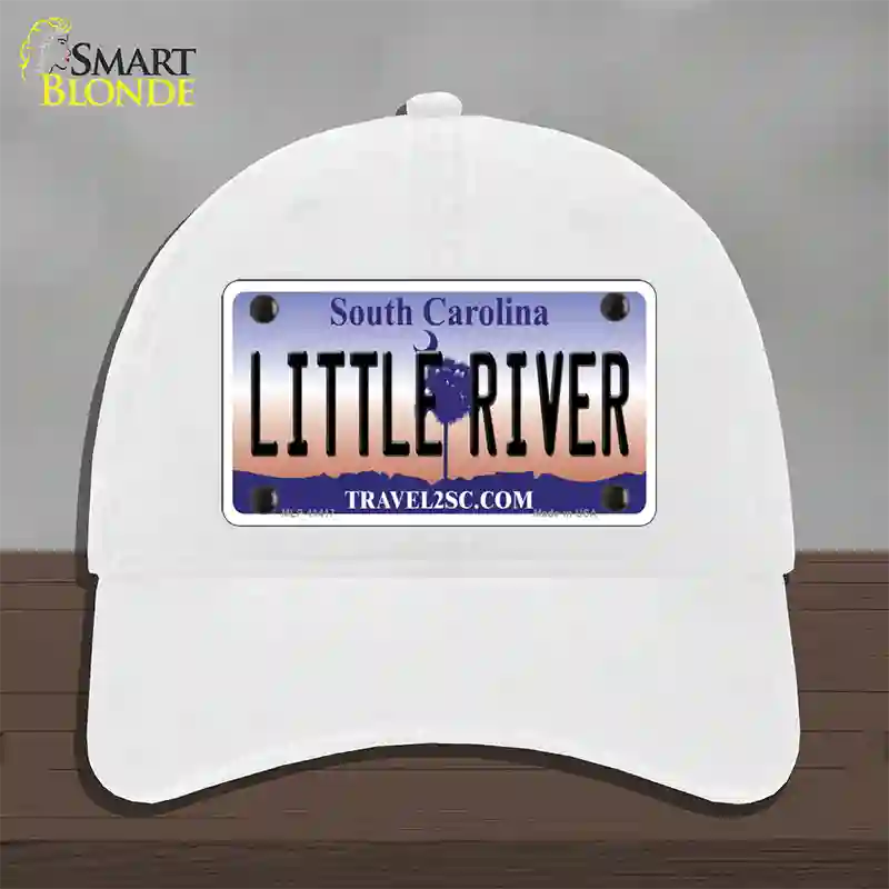 Little River South Carolina Novelty License Plate Hat Unconstructed Cotton / White