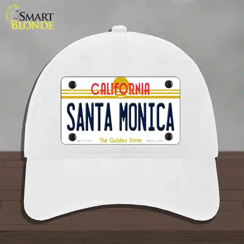 Santa Monica California Novelty License Plate Hat Unconstructed Cotton / White