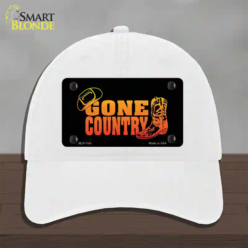 Gone Country Novelty License Plate Hat Unconstructed Cotton / White