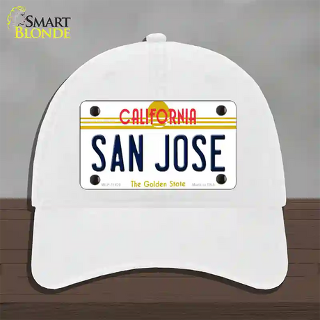 San Jose California Novelty License Plate Hat Unconstructed Cotton / White