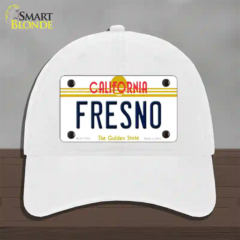 Fresno California Novelty License Plate Hat Unconstructed Cotton / White