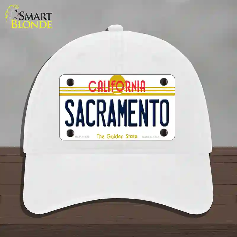 Sacramento California Novelty License Plate Hat Unconstructed Cotton / White