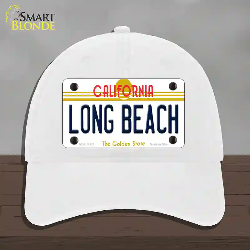 Long Beach California Novelty License Plate Hat Unconstructed Cotton / White