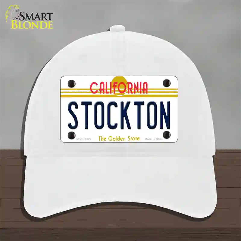 Stockton California Novelty License Plate Hat Unconstructed Cotton / White