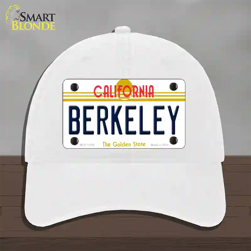 Berkeley California Novelty License Plate Hat Unconstructed Cotton / White