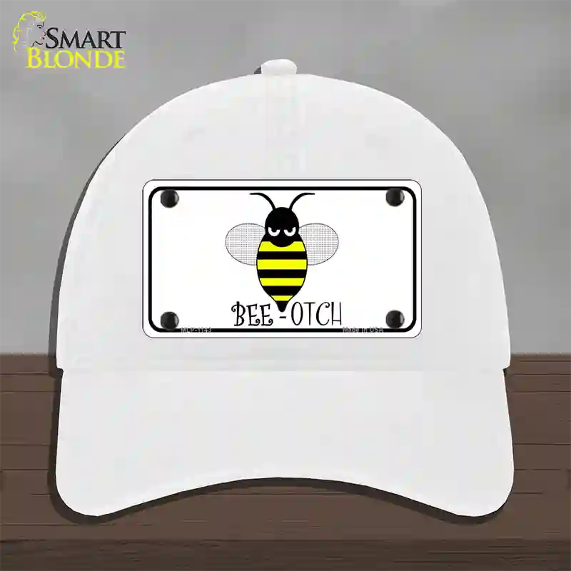 Bee-otch Novelty License Plate Hat Unconstructed Cotton / White