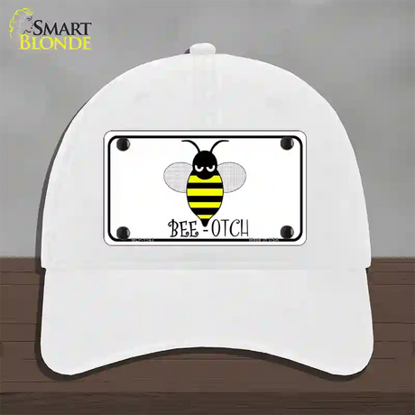 Bee-otch Novelty License Plate Hat Unconstructed Cotton / White