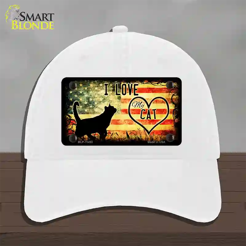 I Love My Cat Novelty License Plate Hat Unconstructed Cotton / White