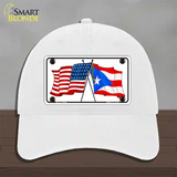 Puerto Rico Crossed US Flag Novelty License Plate Hat Unconstructed Cotton / White