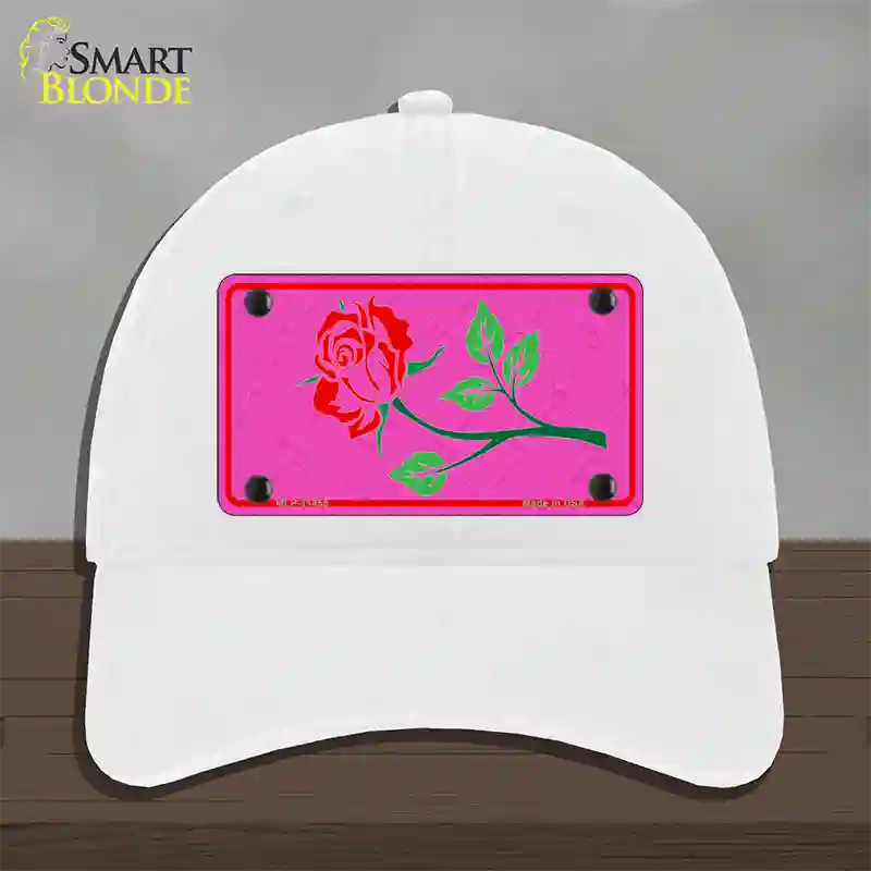 Illustrated Rose On Pink Chaise Lounge Novelty License Plate Hat Unconstructed Cotton / White