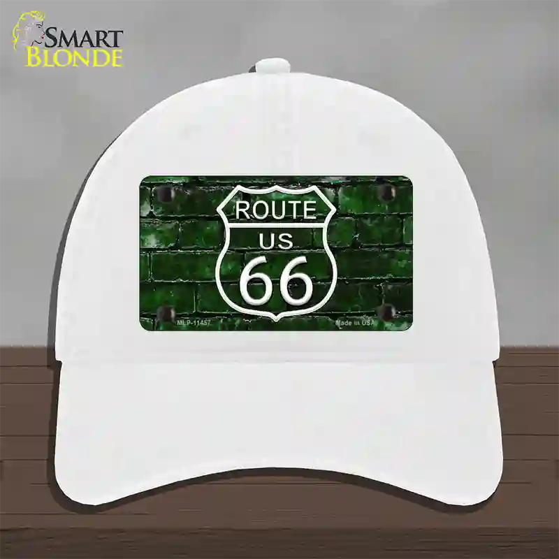 Route 66 Green Brick Wall Novelty License Plate Hat Unconstructed Cotton / White