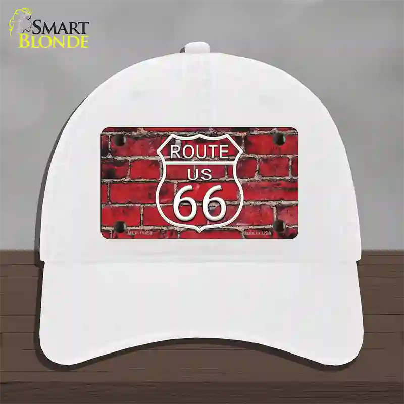 Route 66 Red Brick Wall Novelty License Plate Hat Unconstructed Cotton / White