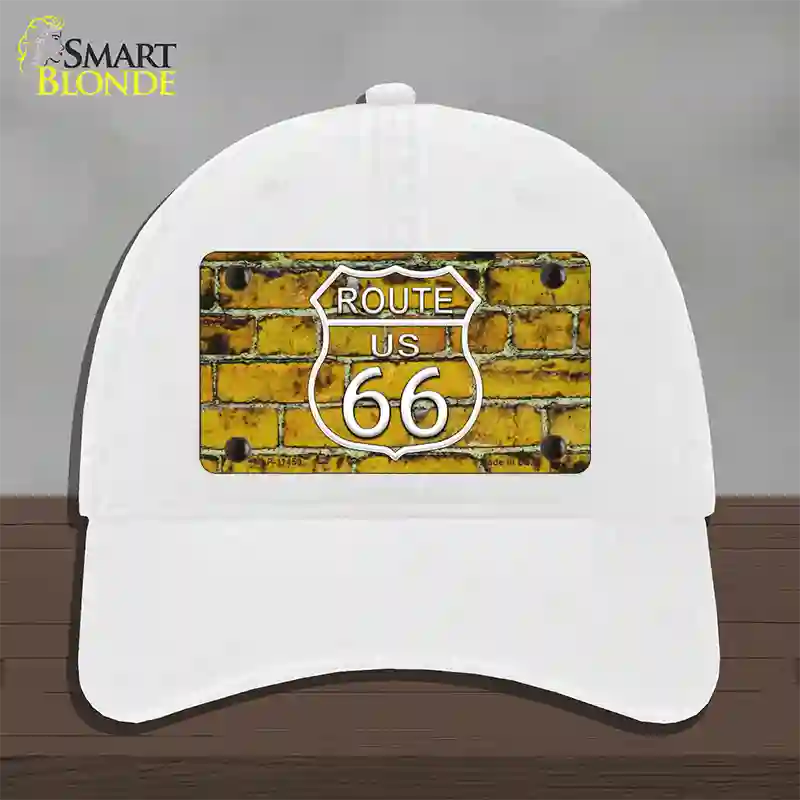 Route 66 Yellow Brick Wall Novelty License Plate Hat Unconstructed Cotton / White