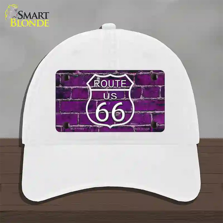 Route 66 Purple Brick Wall Novelty License Plate Hat Unconstructed Cotton / White