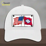 Arkansas Crossed US Flag Novelty License Plate Hat Unconstructed Cotton / White