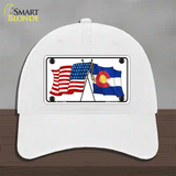 Colorado Crossed US Flag Novelty License Plate Hat Unconstructed Cotton / White