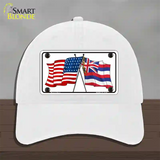 Hawaii Crossed US Flag Novelty License Plate Hat Unconstructed Cotton / White