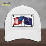 Indiana Crossed US Flag Novelty License Plate Hat Unconstructed Cotton / White