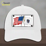 Massachusetts Crossed US Flag Novelty License Plate Hat Unconstructed Cotton / White