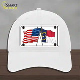 North Carolina Crossed US Flag Novelty License Plate Hat Unconstructed Cotton / White