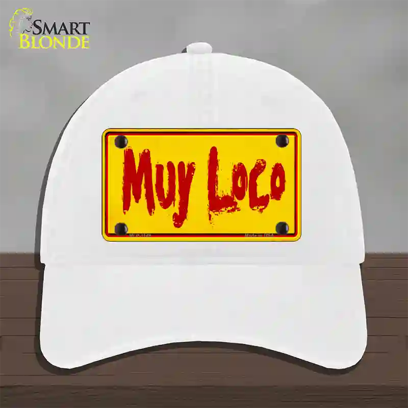 Muy Loco Novelty License Plate Hat Unconstructed Cotton / White